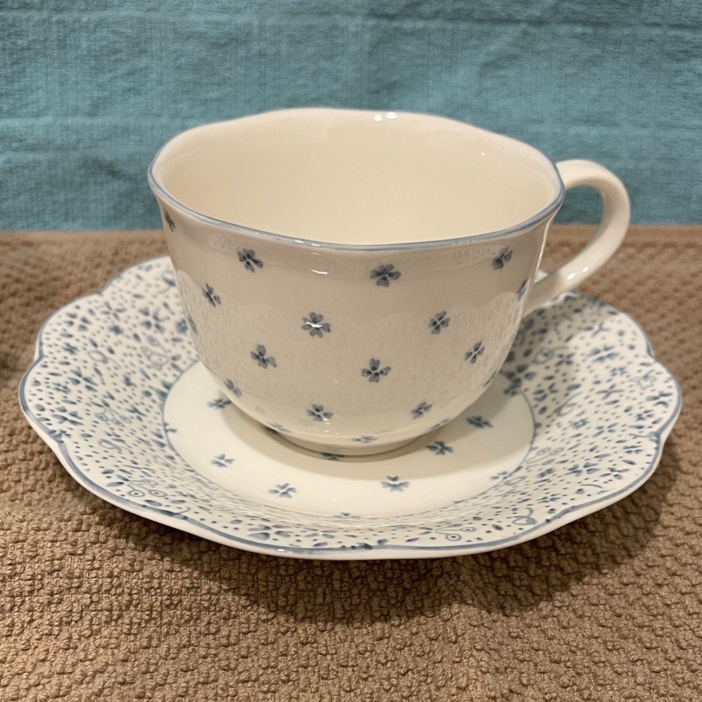 Nikko Dena Forget-Me-Not Blue and White Teacup and Saucer